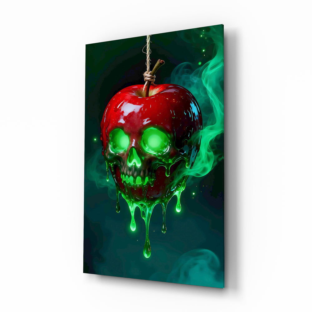 Poisoned Apple Skull dark fairy-tale glass wall art in a modern witchy loft