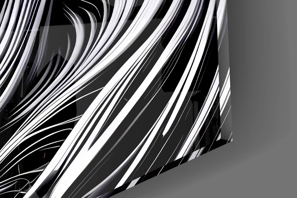 Close-up detail of the spiral op-art line work behind glass