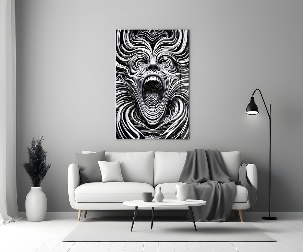 Op-art glass print bringing graphic edge to a teen's bedroom