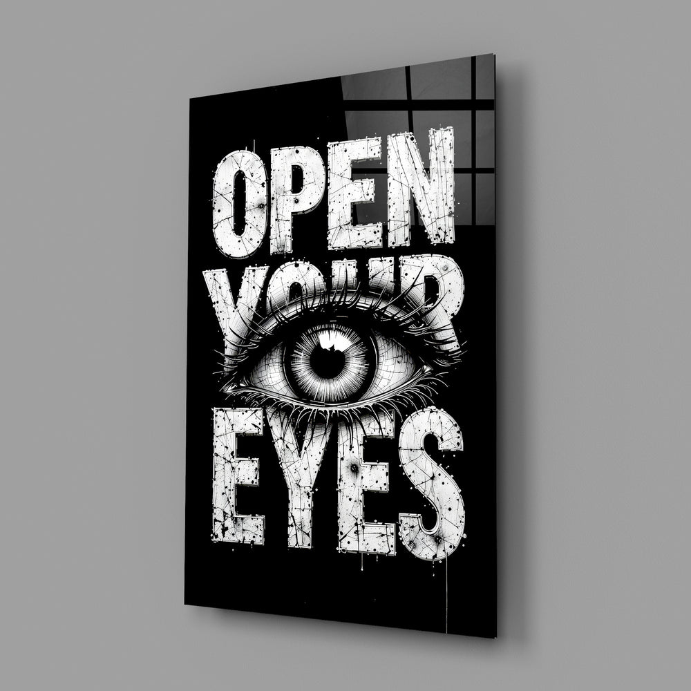 Conceptual eye-and-type panel anchoring a creative office wall