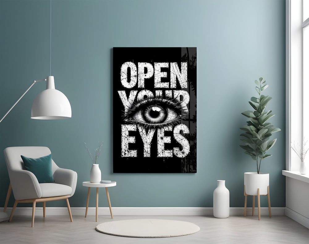 Open Your Eyes artwork styled in a tattoo parlor interior