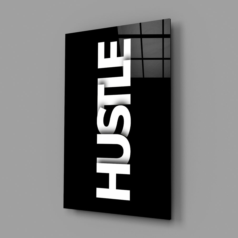 Bold-typography panel anchoring a co-working space wall