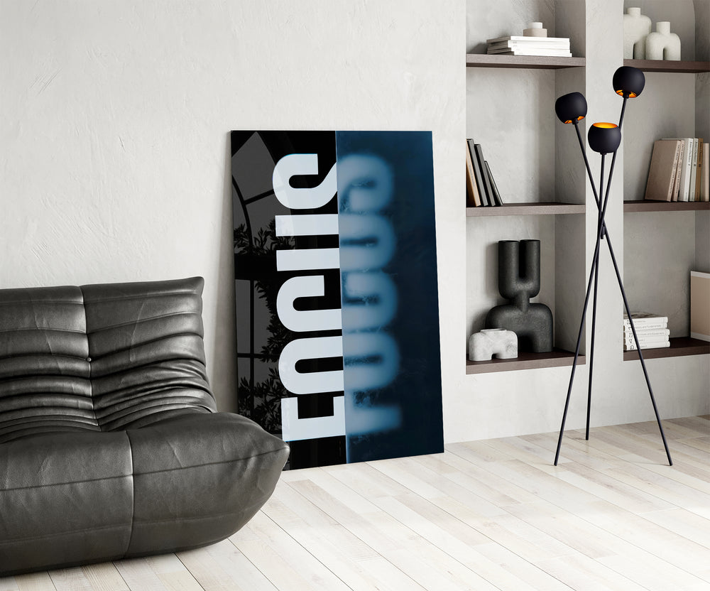 Typography panel against a moody dark-painted accent wall