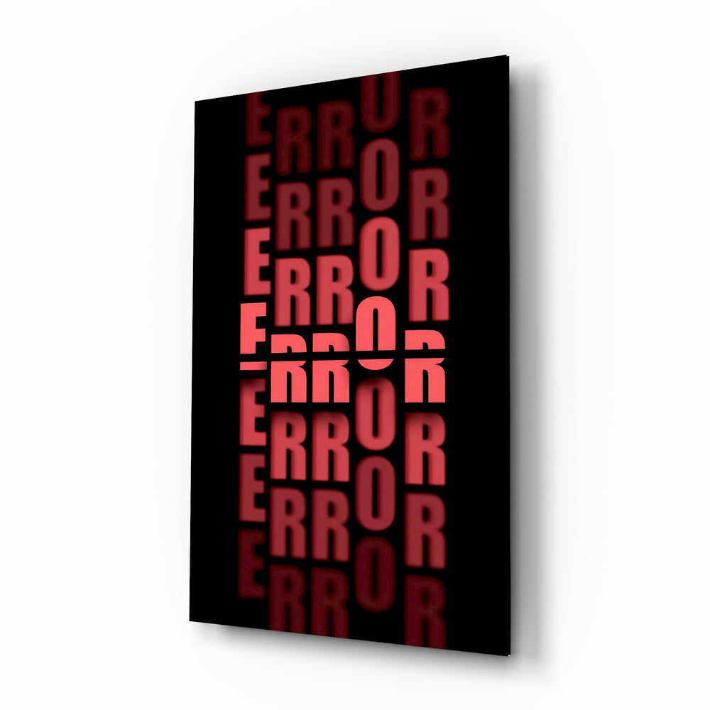 Error Red glitch typography glass wall art in a modern creative studio