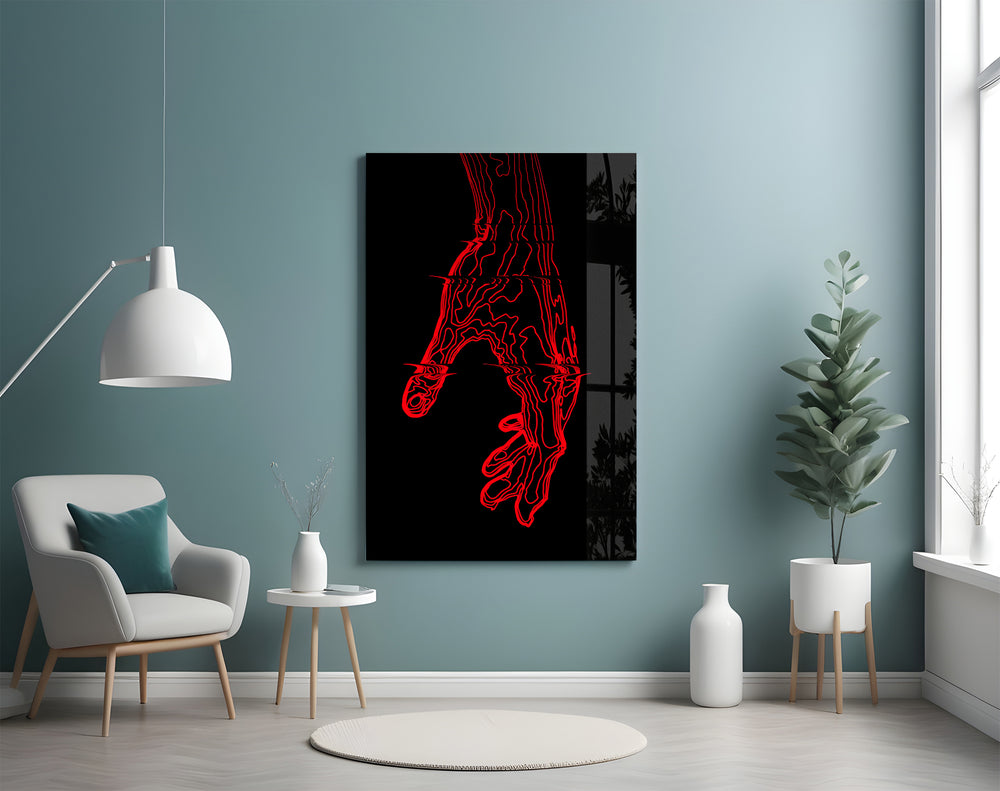 Red Hand artwork styled in a creative studio interior