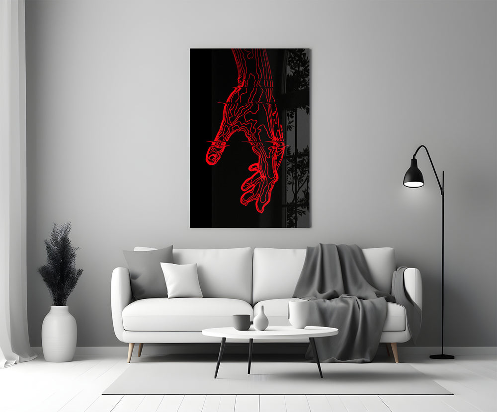 Line-art glass print bringing graphic edge to a teen's bedroom