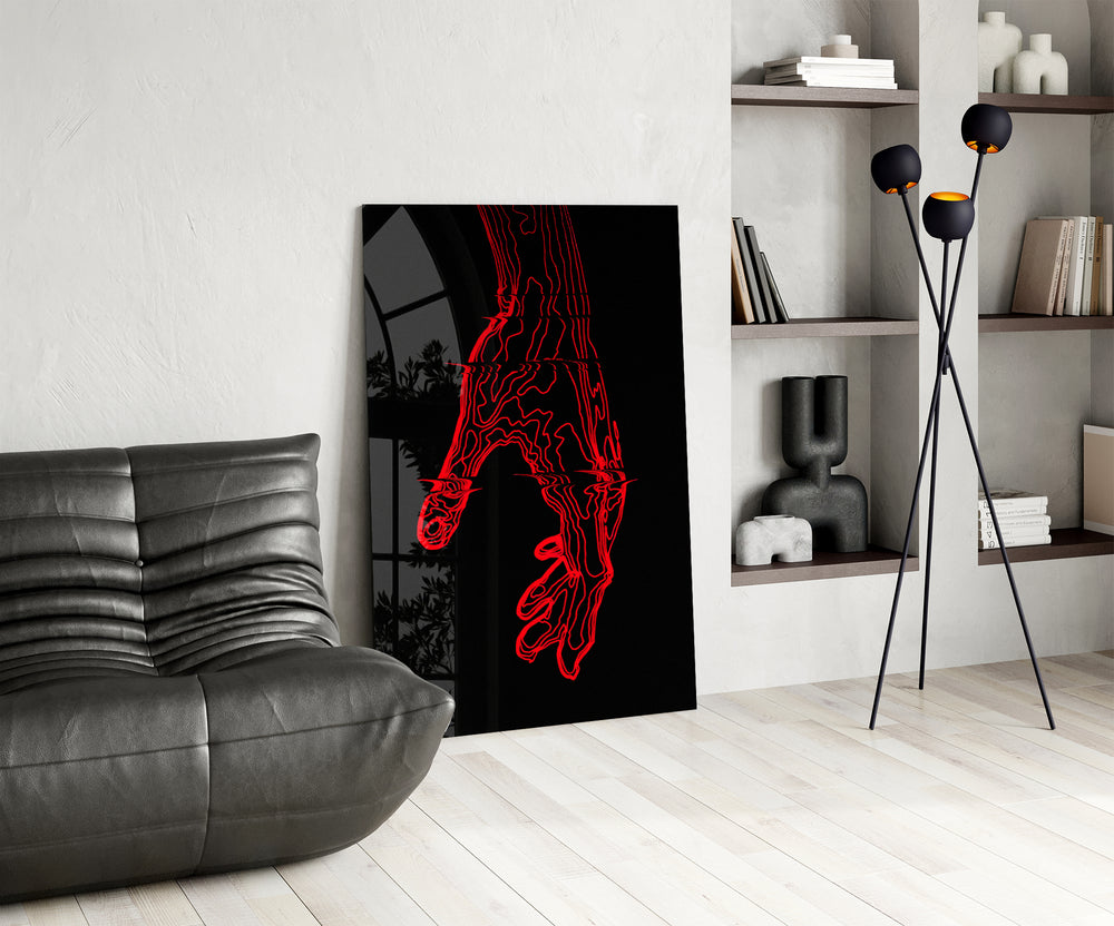 Hand outline panel against a moody black-painted accent wall