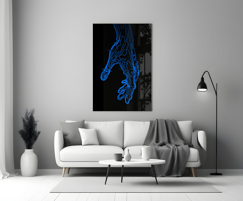 Line-art glass print bringing graphic edge to a teen's bedroom
