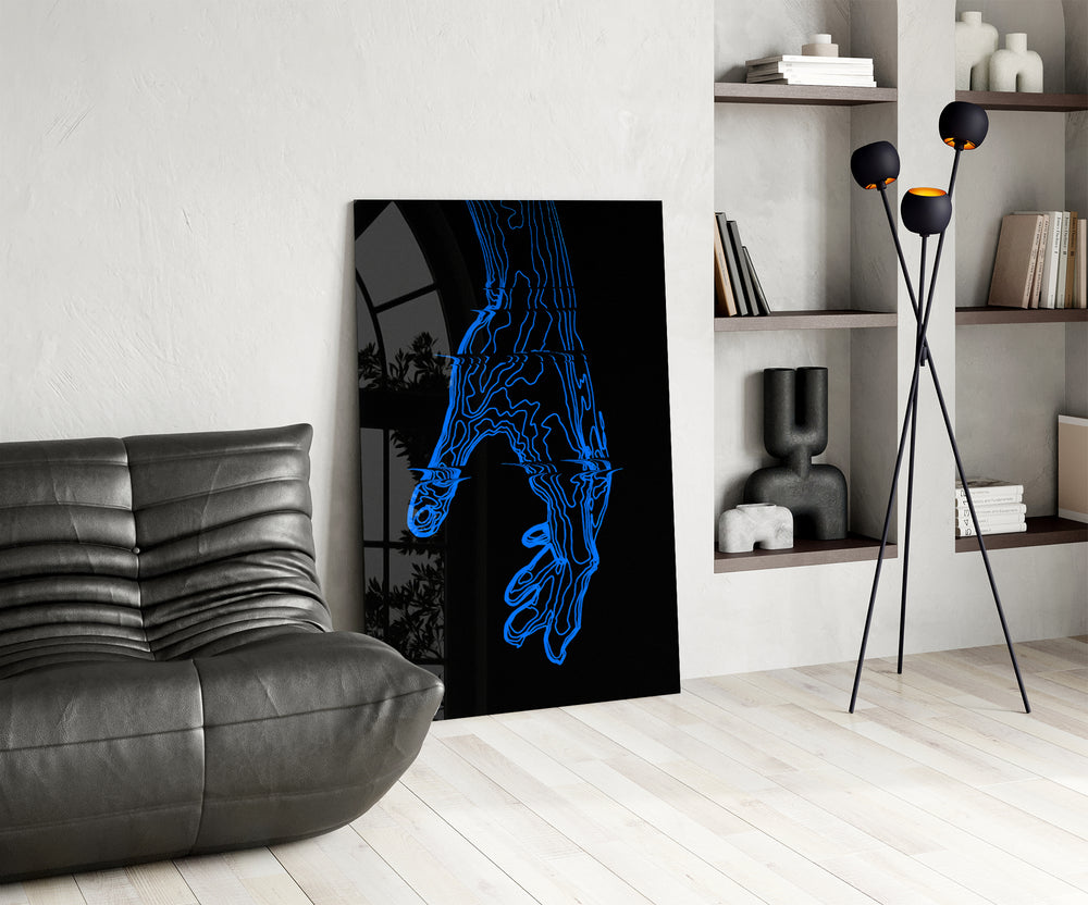 Hand outline panel against a moody black-painted accent wall