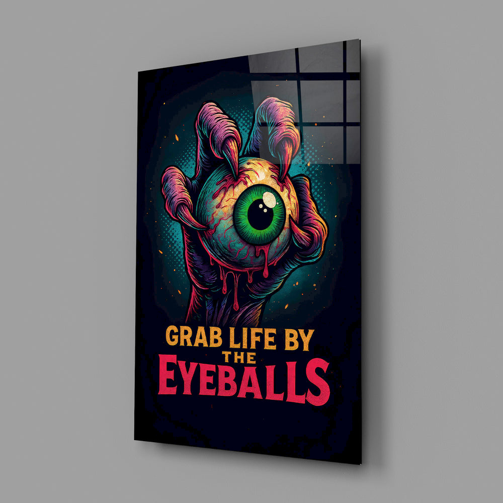 Pop-horror poster panel anchoring a gaming room wall