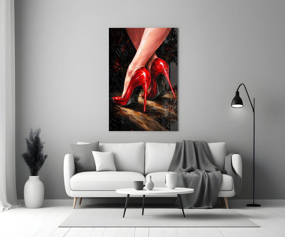 Painterly glass print bringing sensuality to a master bedroom