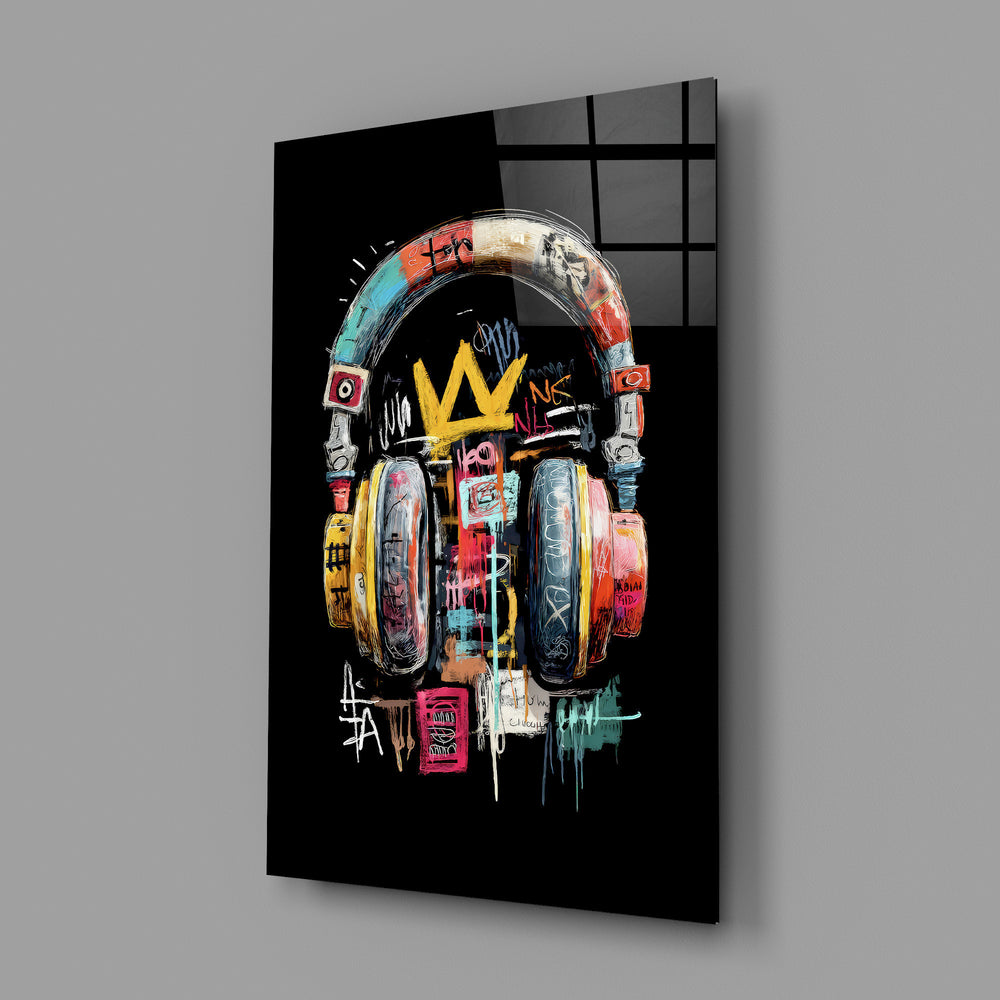 Urban Graffiti Headphones Glass Wall Art