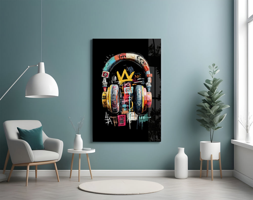 Graffiti headphones artwork styled in a creative loft interior