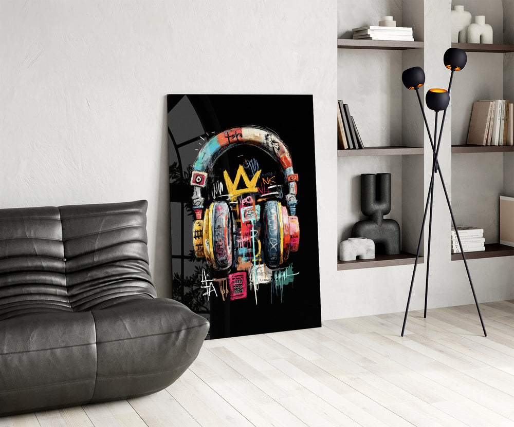 Urban Graffiti Headphones Glass Wall Art