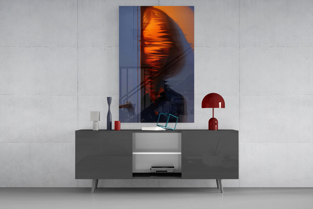 Mysterious Doorway glass wall art catching light to reveal its waveform glow