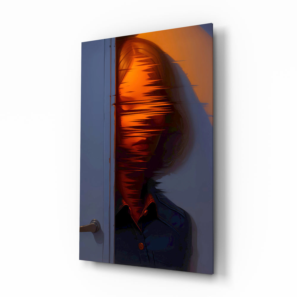 Mysterious Doorway Reflection surreal glass wall art in a modern creative loft