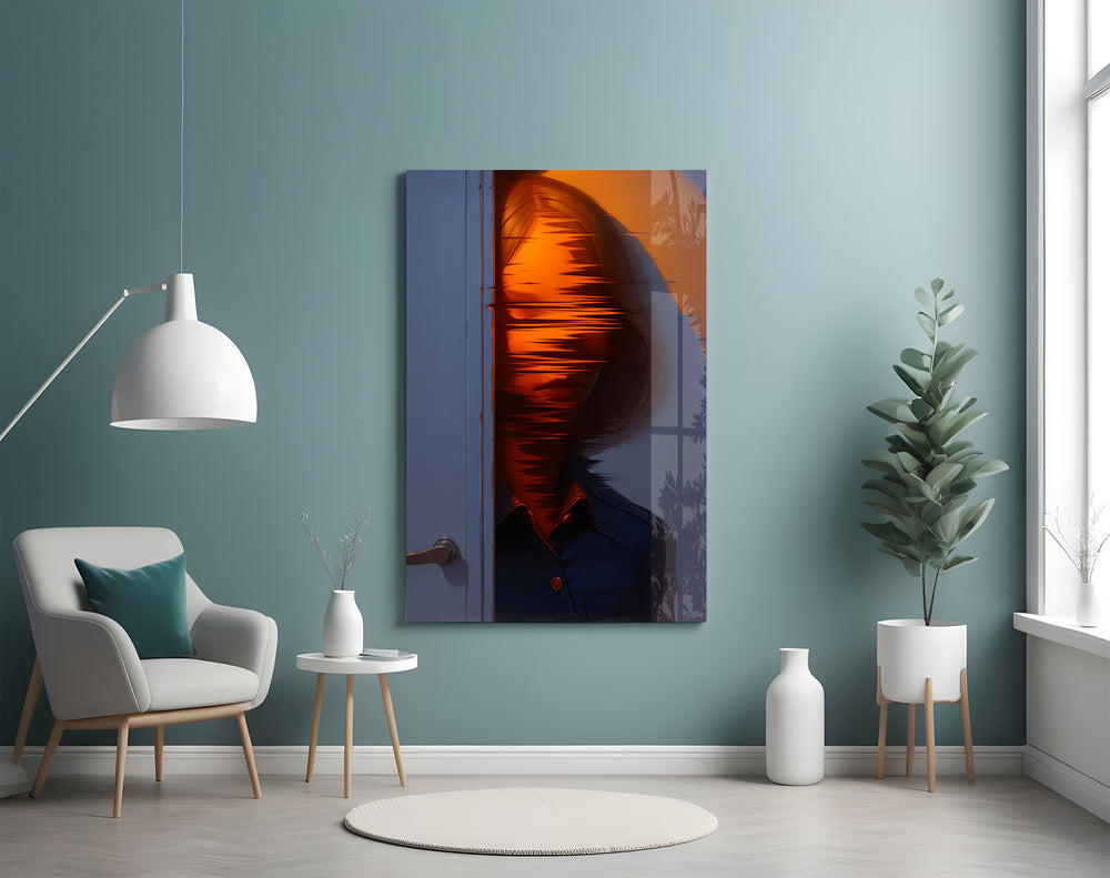 Surreal doorway artwork styled in a study interior