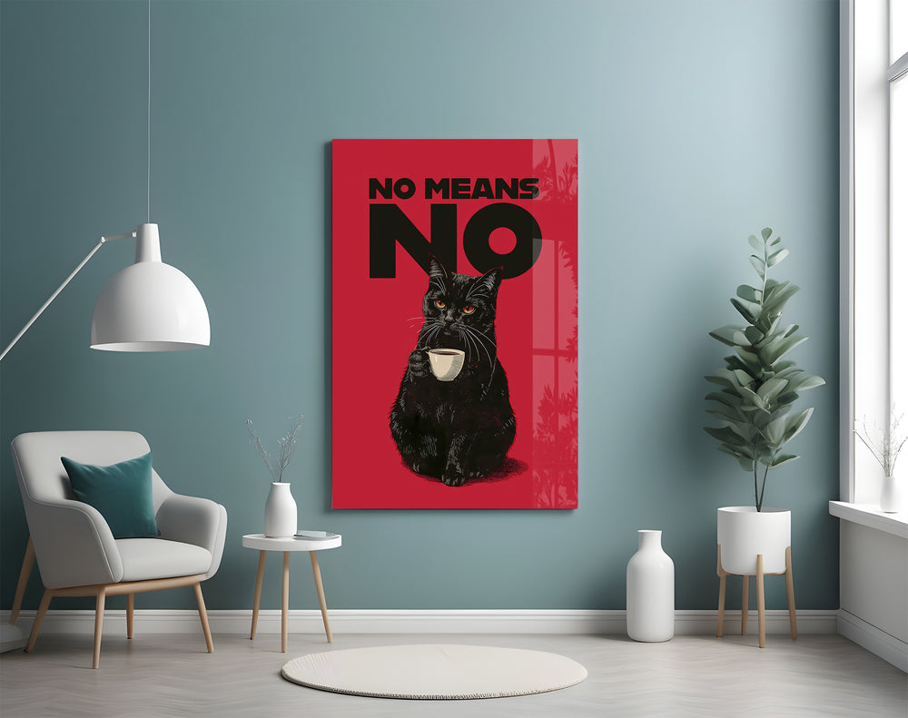 No Means No artwork styled above a coffee bar counter
