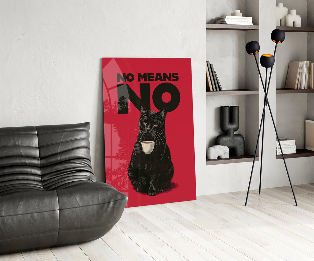 Bold cat panel against a saturated red-painted accent wall