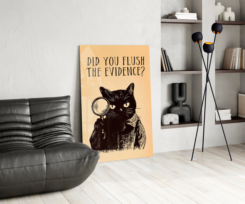 Detective cat panel against a warm-cream painted accent wall
