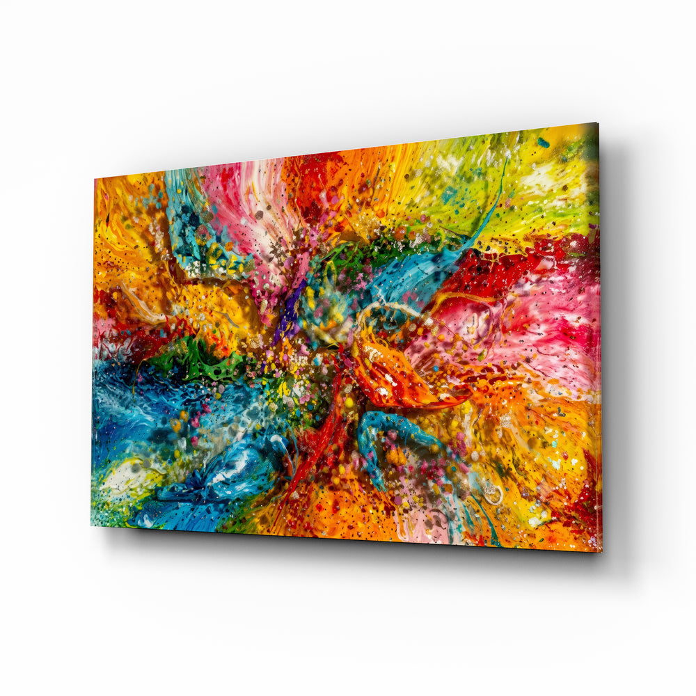 Abstract painting with vibrant colors on a white background