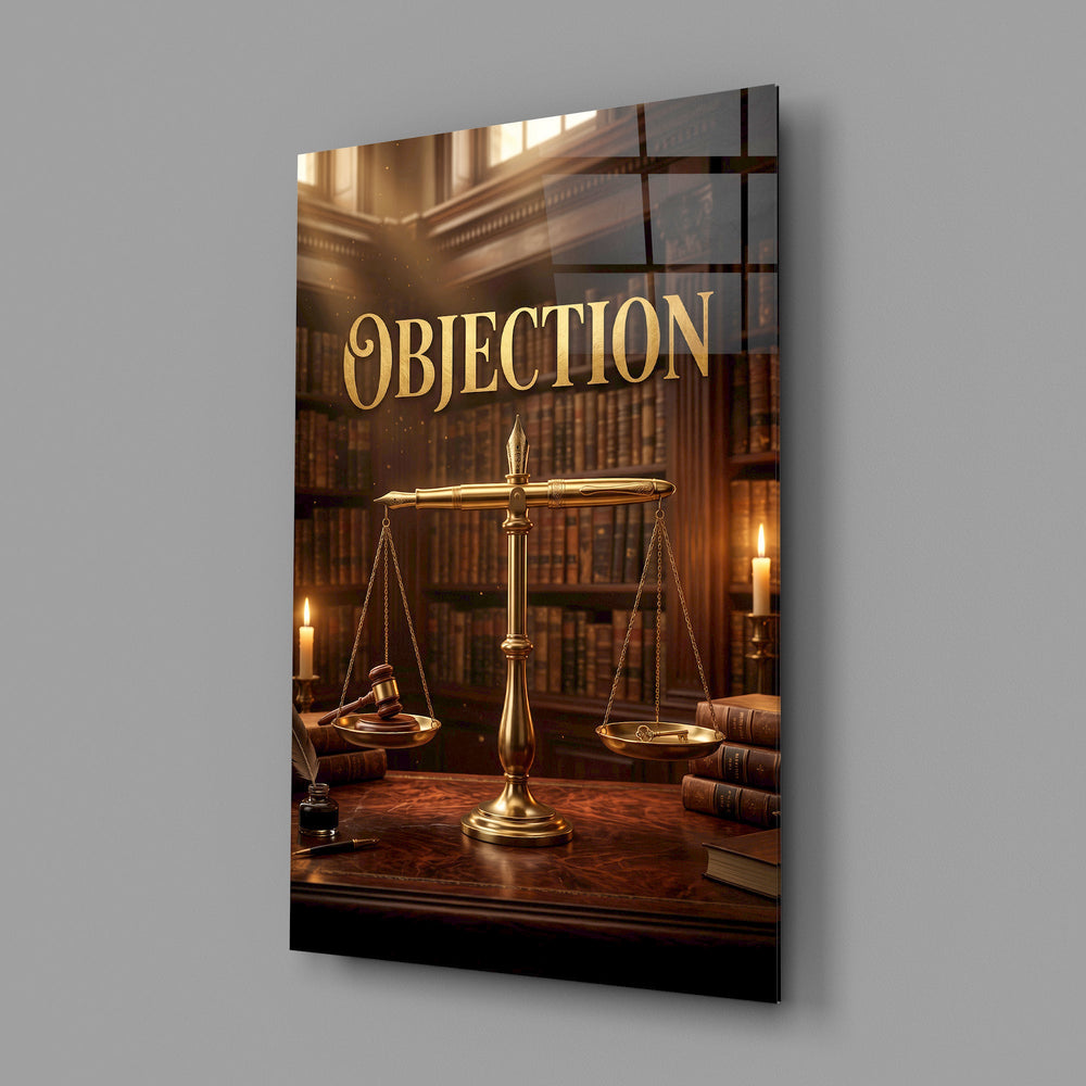 Objection glass wall art angled to show the polished tempered glass panel