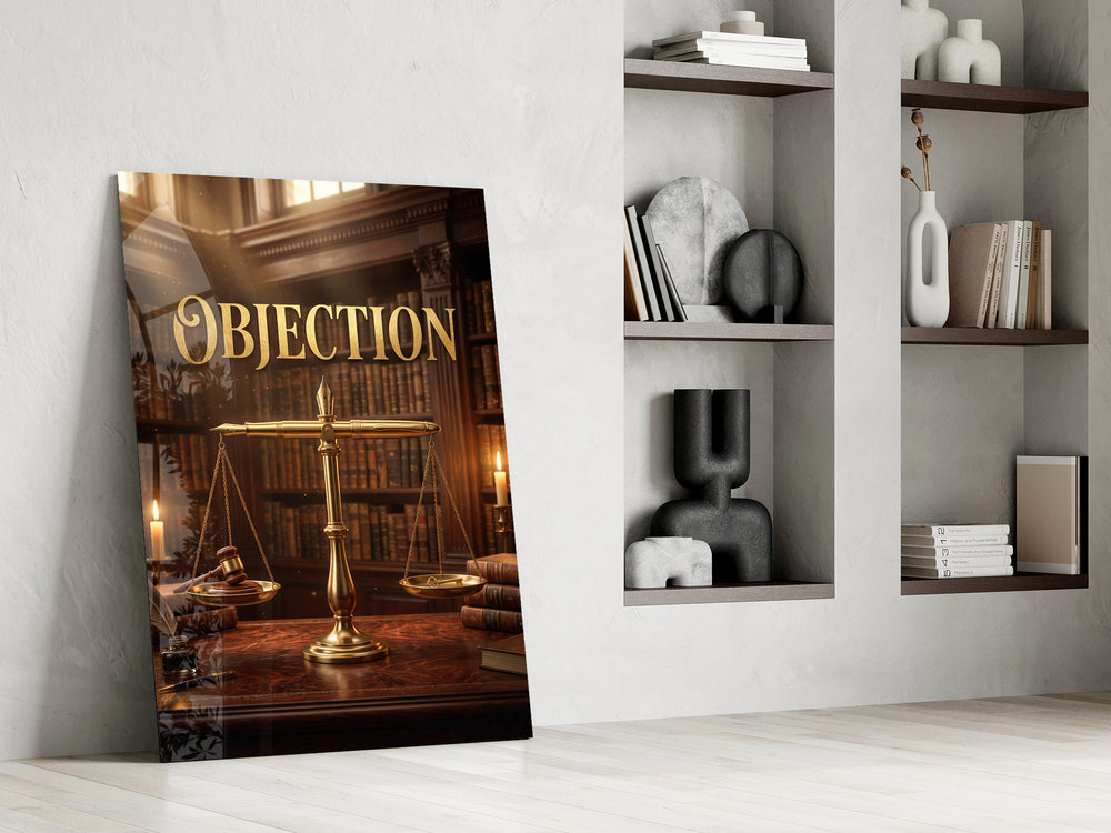 Objection panel resting in a shelving niche in a modern office