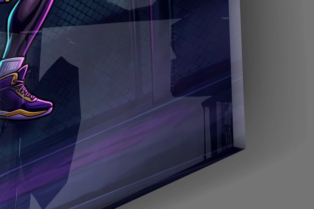 Close-up detail of the hooded cobra head and the raised shooting arm on the glass surface