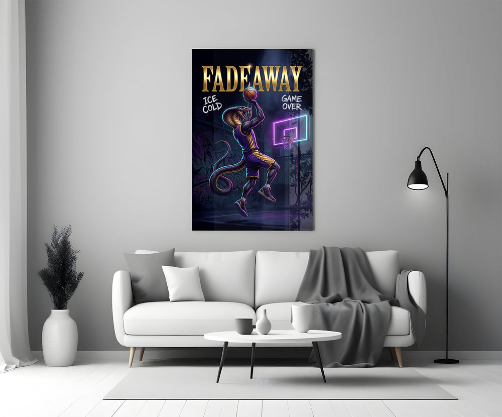 fadeaway cobra baller jump shot panel bringing character to a minimalist living room wall