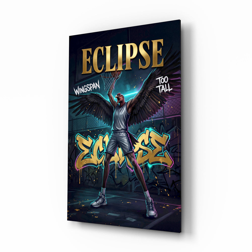 Eclipse Black-Winged Baller Glass Wall Art - Lifestyle preview in a designer interior