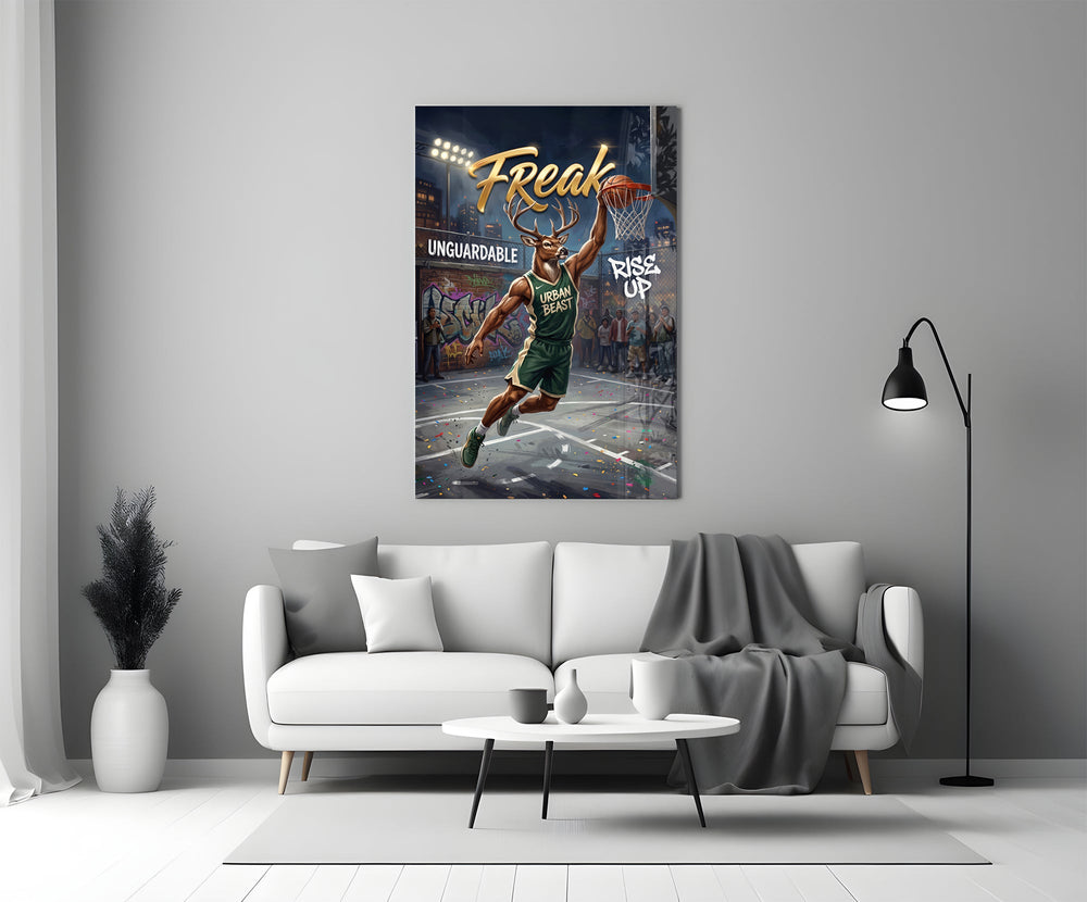 freak antlered stag baller panel bringing character to a minimalist living room wall