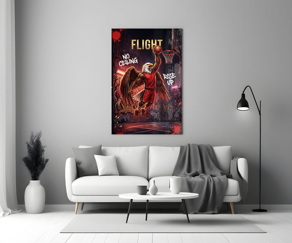 flight bald eagle baller slam dunk panel bringing character to a minimalist living room wall