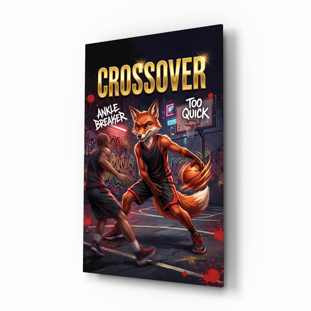 Crossover Fox Streetball Dribble Glass Wall Art - Lifestyle preview in a designer interior
