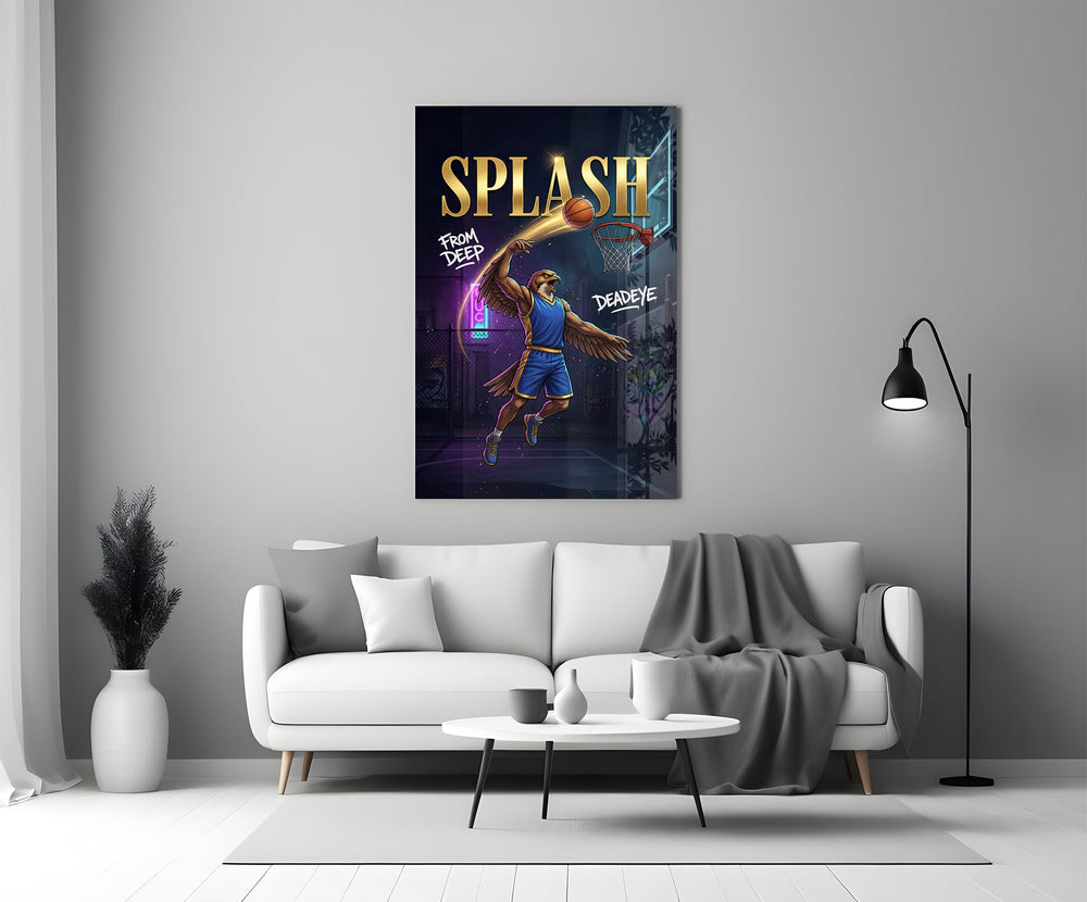 eagle basketball player shooting a jump shot panel bringing character to a minimalist living room wall