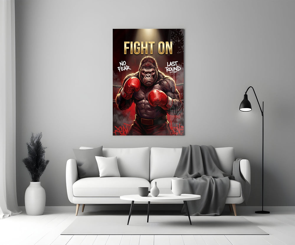 fight on gorilla boxer panel bringing character to a minimalist living room wall