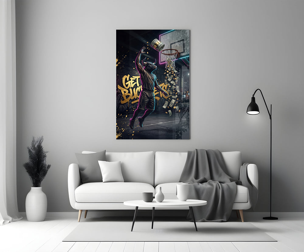 get buckets bull baller money dunk panel bringing character to a minimalist living room wall