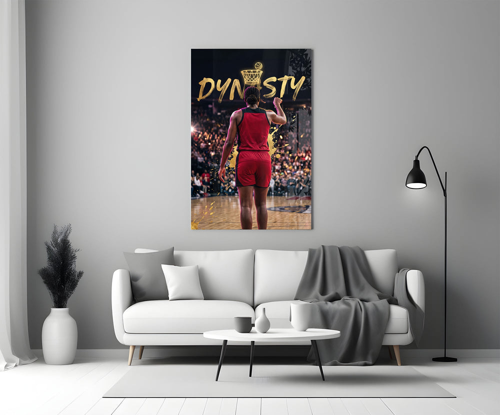 gold Dynasty basketball typography panel bringing character to a minimalist living room wall