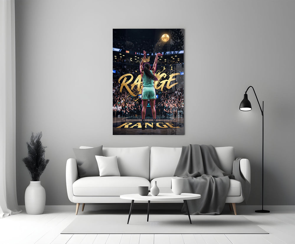 gold Range basketball shooter panel bringing character to a minimalist living room wall