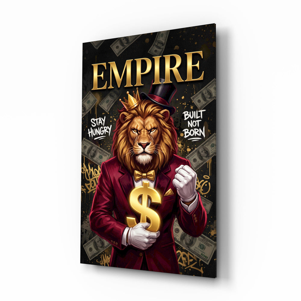 Empire Crowned Lion Gold Dollar Glass Wall Art - Lifestyle preview in a designer interior