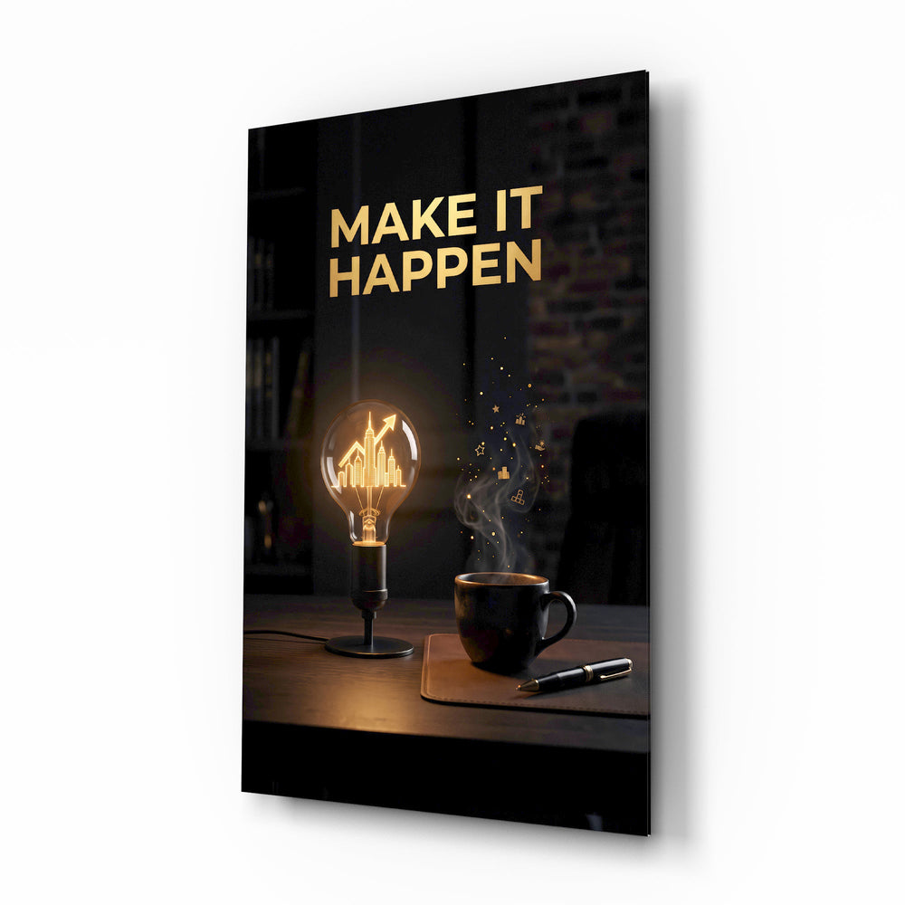 Make It Happen Gold Skyline Bulb Glass Wall Art - Lifestyle preview in a designer interior
