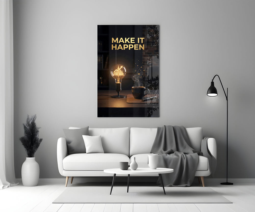 make it happen gold skyline light bulb panel bringing character to a minimalist living room wall