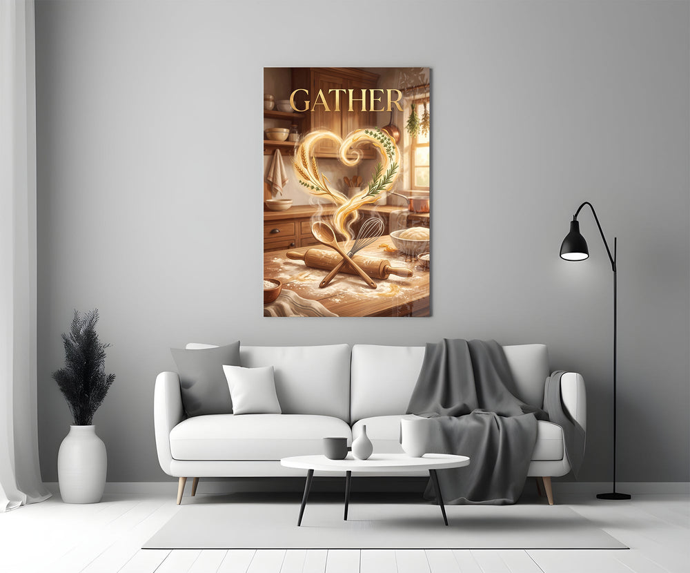 gather golden flour heart kitchen panel bringing character to a minimalist living room wall
