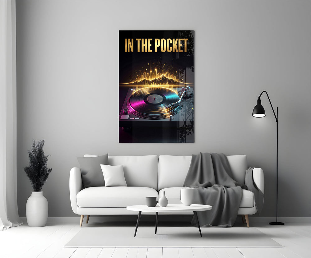 in the pocket golden turntable panel bringing character to a minimalist living room wall