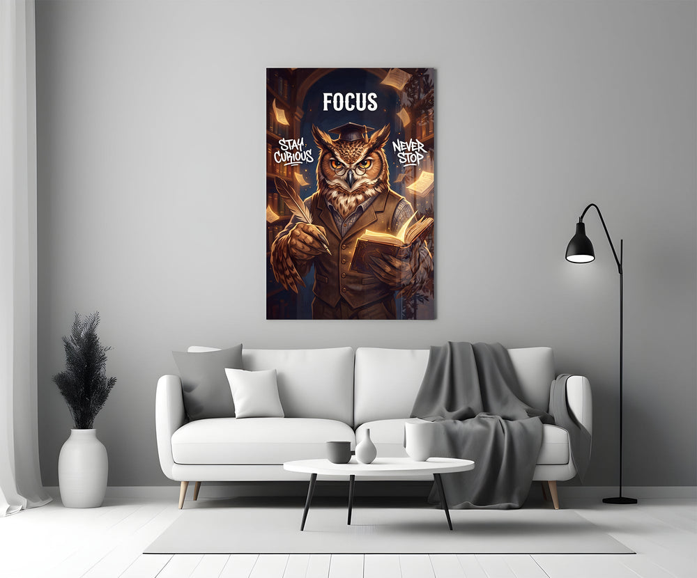 focus scholar owl professor panel bringing character to a minimalist living room wall