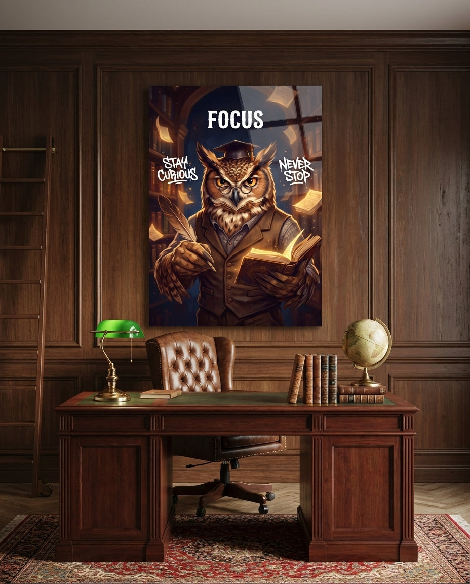 Focus Scholar Owl Professor Glass Wall Art