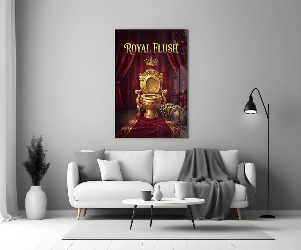 royal flush golden throne toilet panel bringing character to a minimalist living room wall