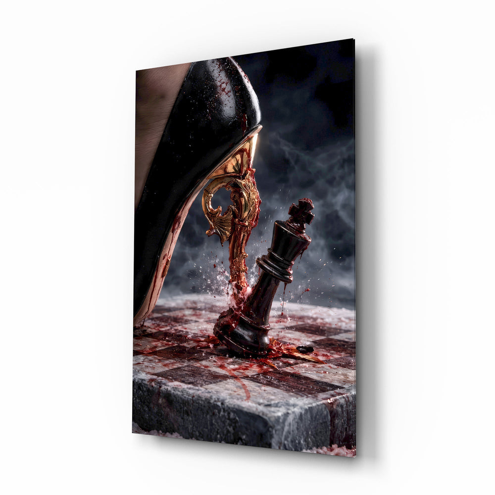 Stiletto Checkmate Chess King Glass Wall Art - Lifestyle preview in a designer interior