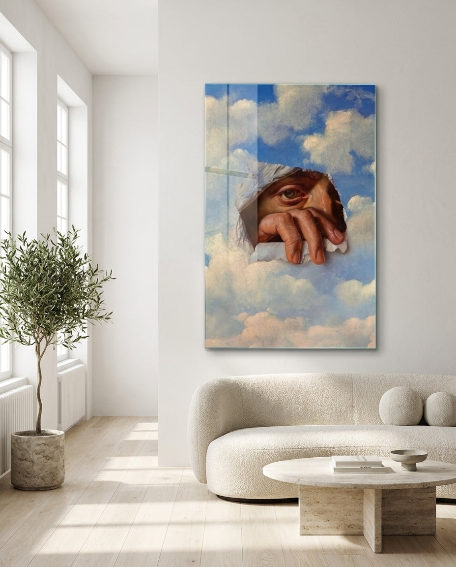 Torn Sky Eye and Hand Surreal Glass Wall Art