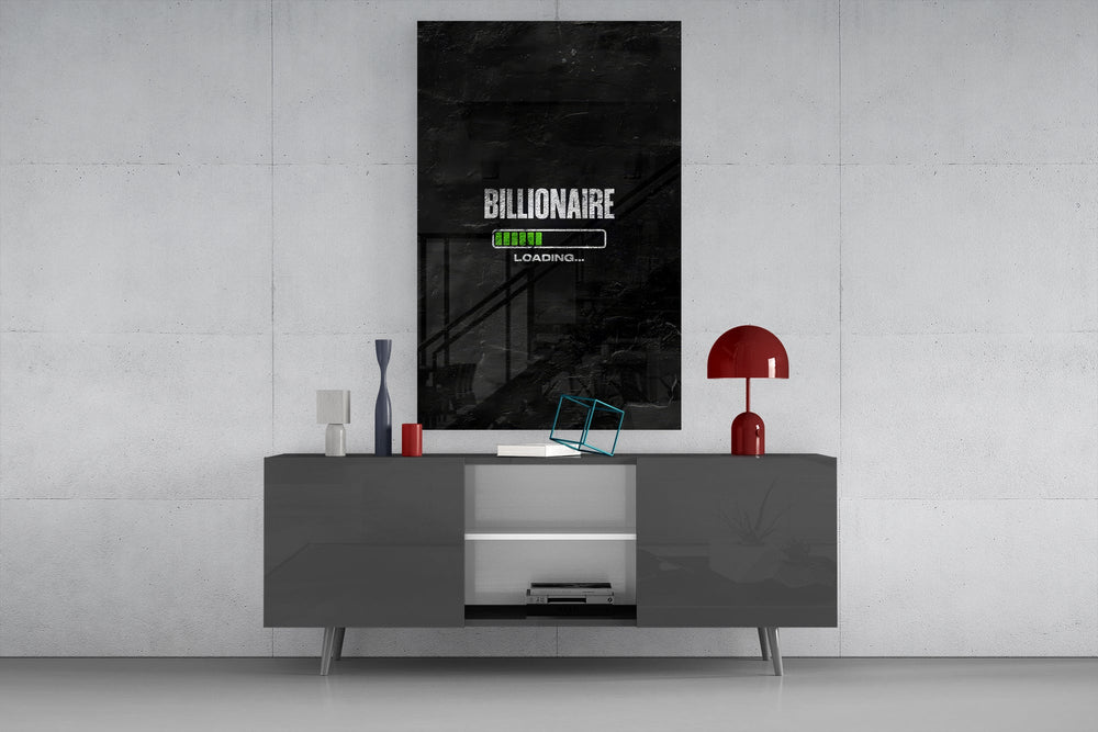 billionaire loading progress bar glass wall art displayed above a console in a designer interior