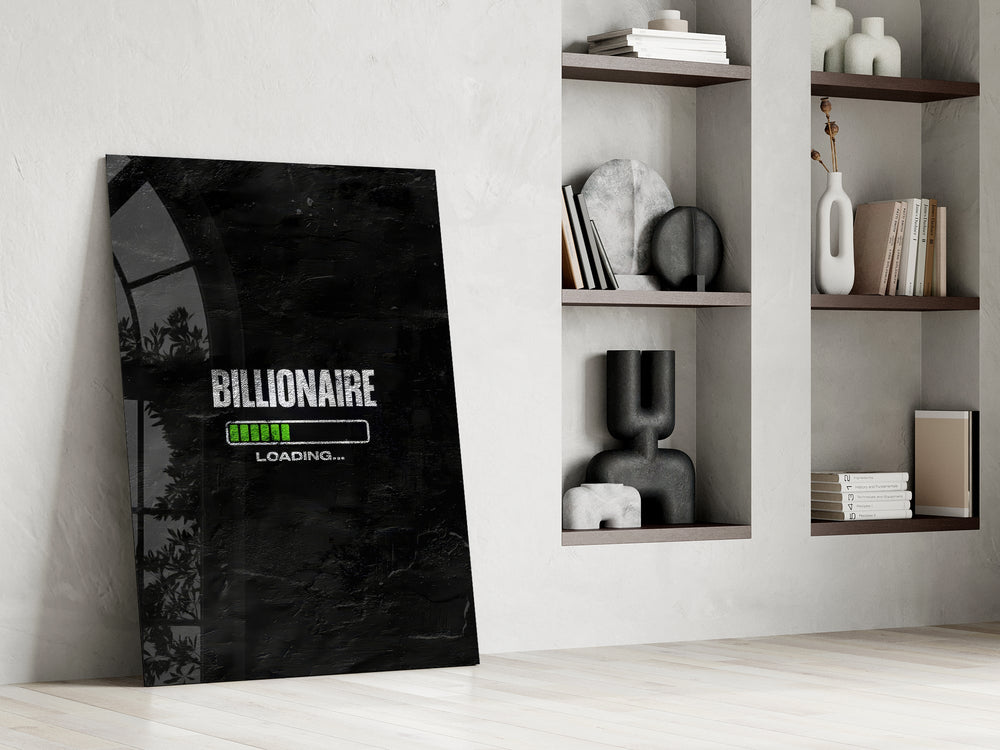 billionaire loading progress bar panel resting in a shelving niche in a modern interior